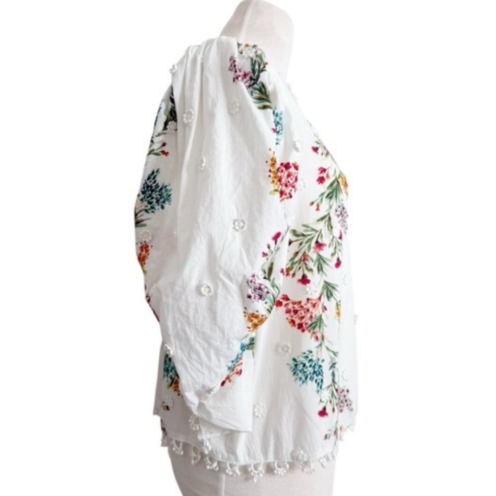 FARM RIO Louise Floral White Multi Floral Puff Sleeve Top M Like New RARE - Picture 12 of 16